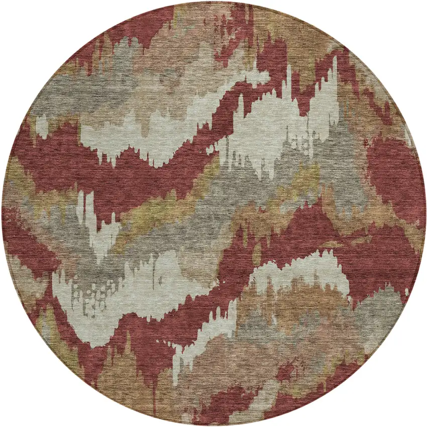 8' Orange Copper And Beige Round Abstract Washable Indoor Outdoor Area Rug Photo 2
