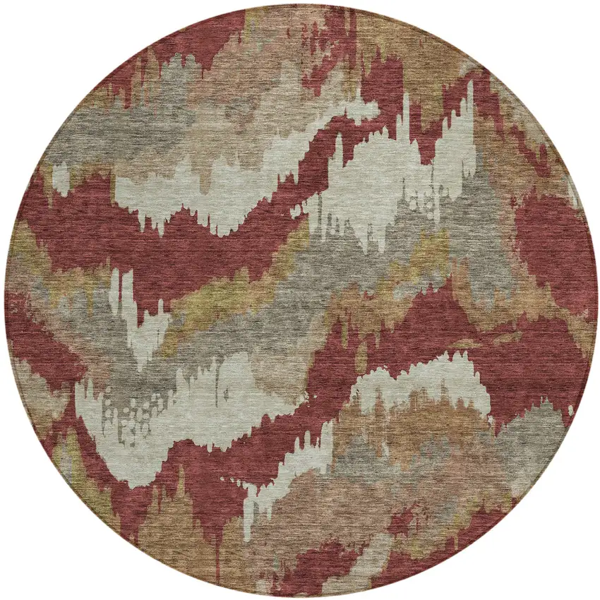 8' Orange Copper And Beige Round Abstract Washable Indoor Outdoor Area Rug Photo 2