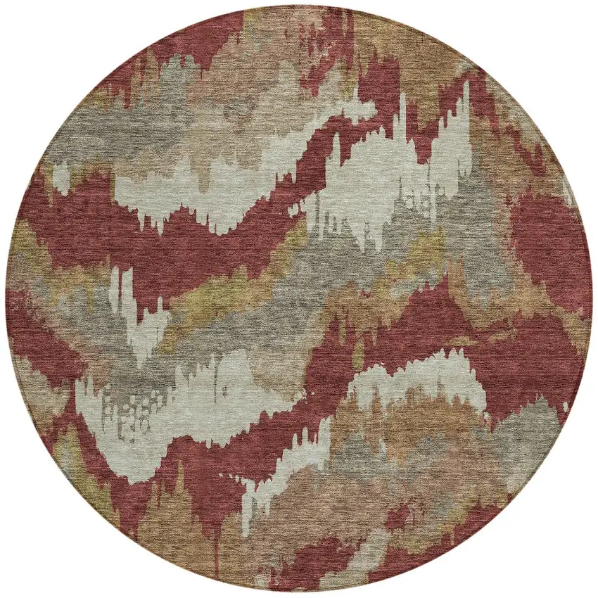 8' Orange Copper And Beige Round Abstract Washable Indoor Outdoor Area Rug Photo 6