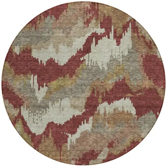 8' Orange Copper And Beige Round Abstract Washable Indoor Outdoor Area Rug Photo 6