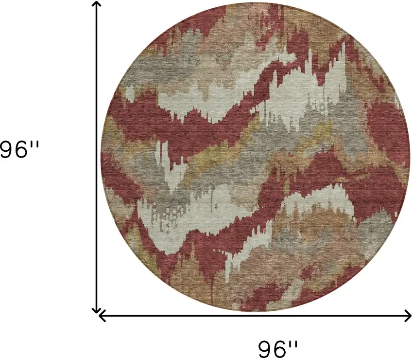 8' Orange Copper And Beige Round Abstract Washable Indoor Outdoor Area Rug Photo 3