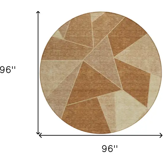 8' Orange Copper And Beige Round Geometric Washable Indoor Outdoor Area Rug Photo 9