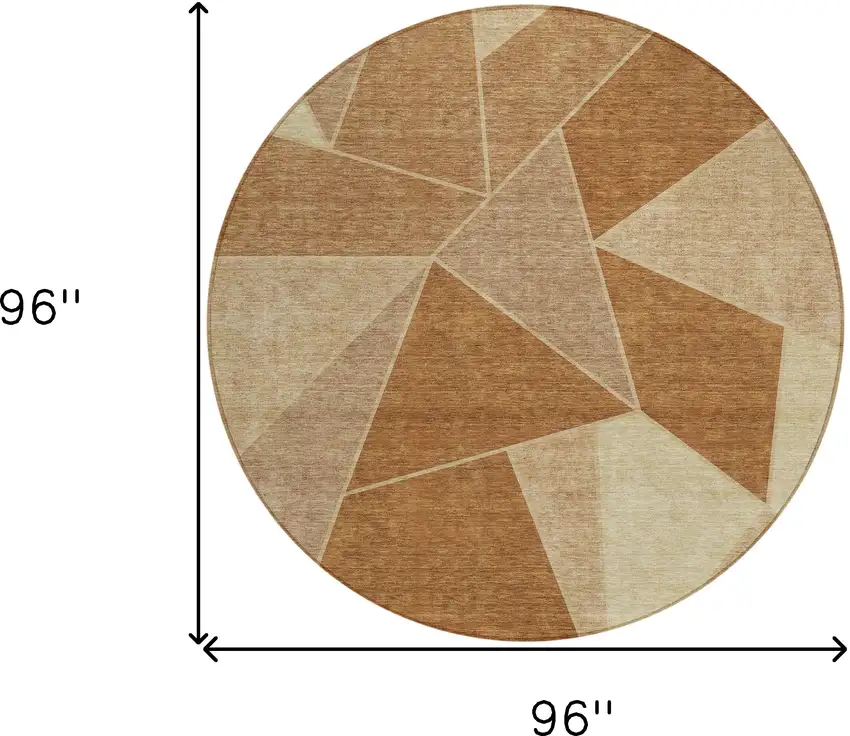 8' Orange Copper And Beige Round Geometric Washable Indoor Outdoor Area Rug Photo 9