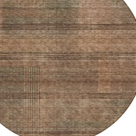 8' Orange Copper And Brown Round Striped Washable Indoor Outdoor Area Rug Photo 4