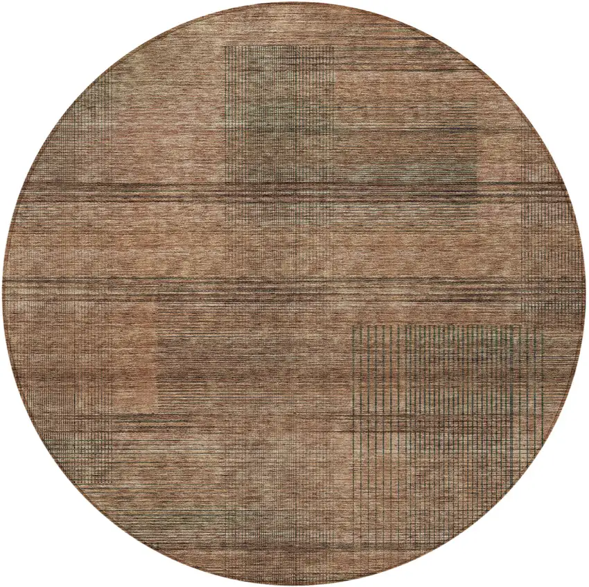 8' Orange Copper And Brown Round Striped Washable Indoor Outdoor Area Rug Photo 3