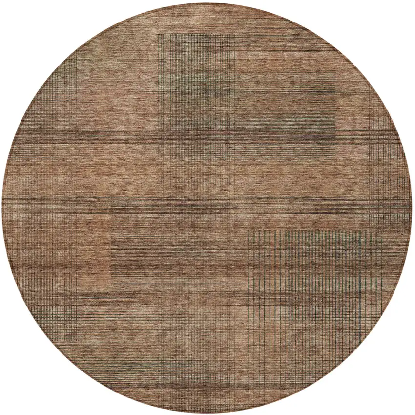 8' Orange Copper And Brown Round Striped Washable Indoor Outdoor Area Rug Photo 3
