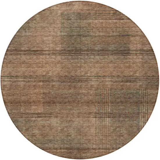8' Orange Copper And Brown Round Striped Washable Indoor Outdoor Area Rug Photo 3