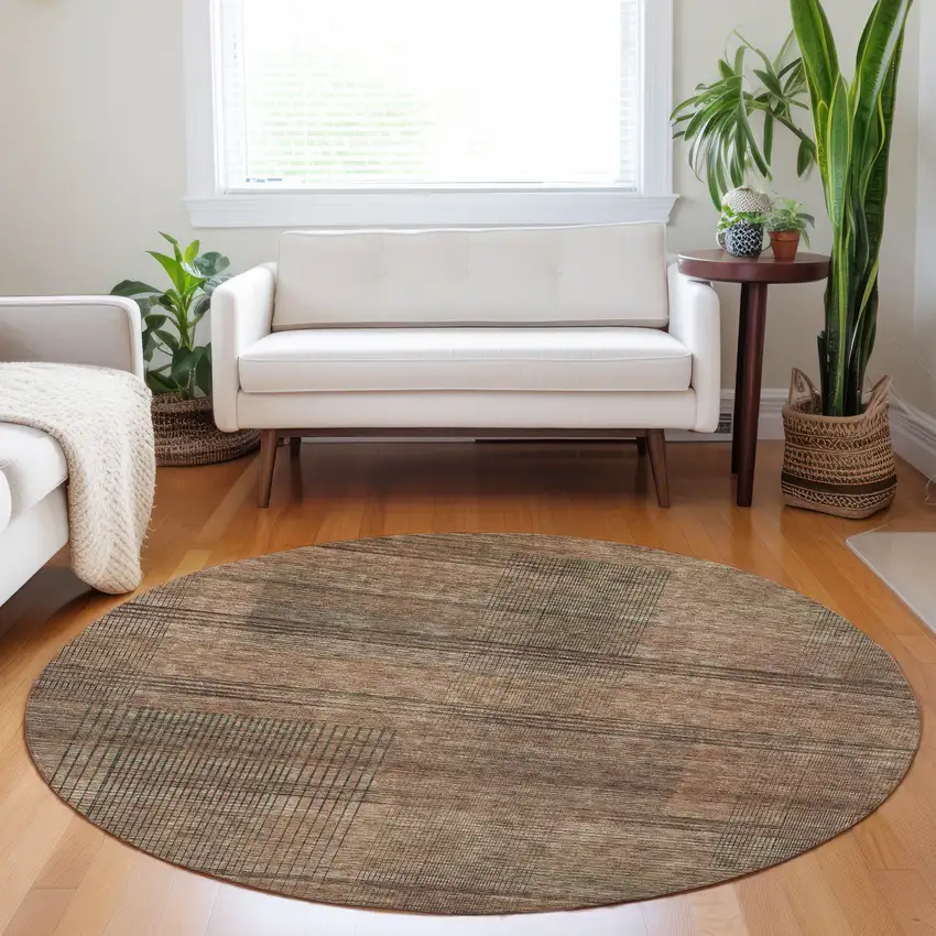 8' Orange Copper And Brown Round Striped Washable Indoor Outdoor Area Rug Photo 6