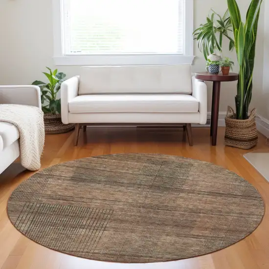 8' Orange Copper And Brown Round Striped Washable Indoor Outdoor Area Rug Photo 6