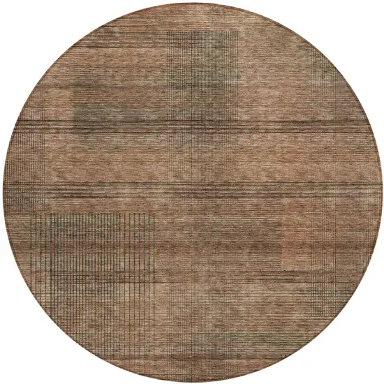 8' Orange Copper And Brown Round Striped Washable Indoor Outdoor Area Rug Photo 1
