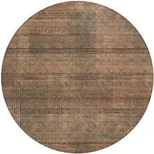 Photo of 8' Orange Copper And Brown Round Striped Washable Indoor Outdoor Area Rug