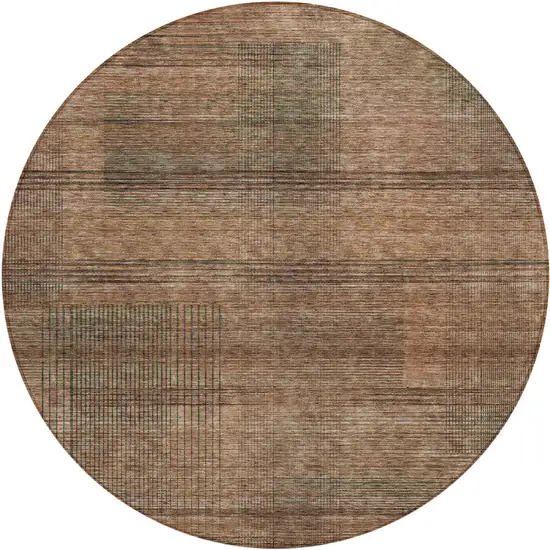 8' Orange Copper And Brown Round Striped Washable Indoor Outdoor Area Rug Photo 1
