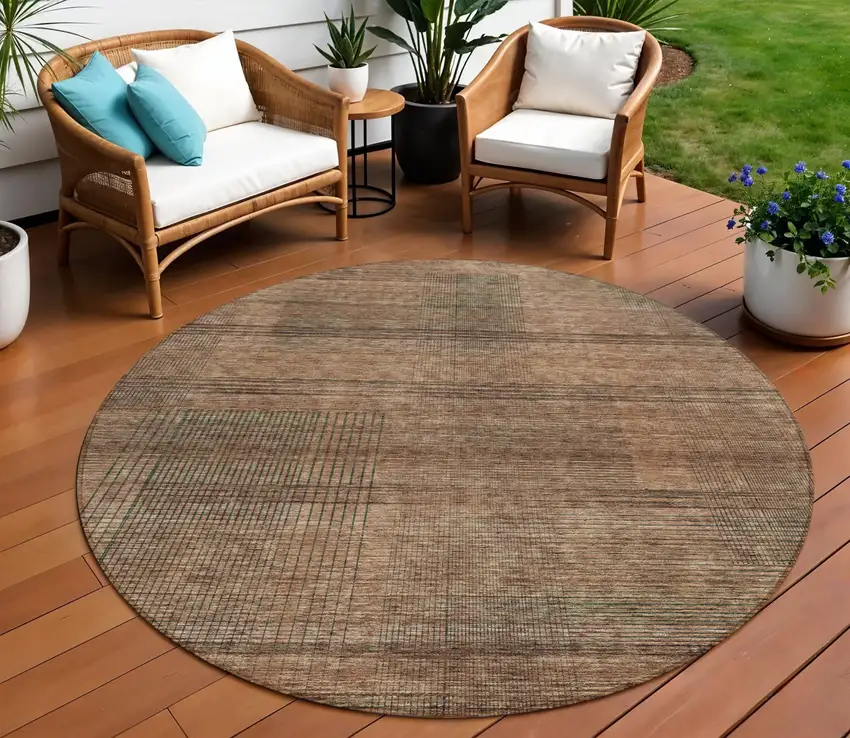 8' Orange Copper And Brown Round Striped Washable Indoor Outdoor Area Rug Photo 2