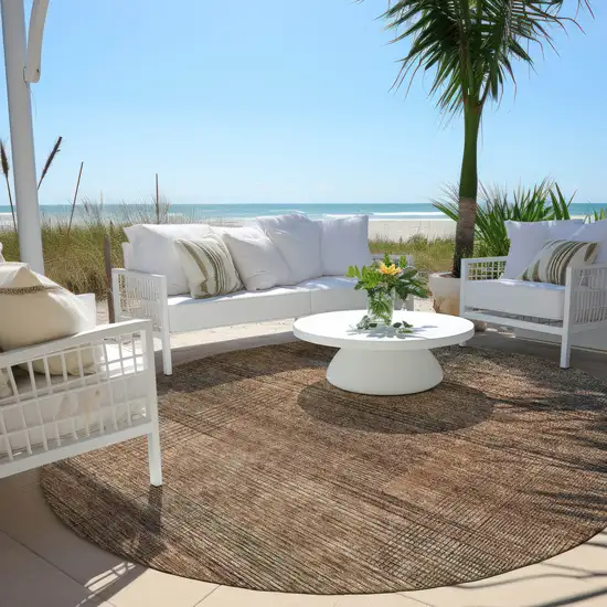 8' Orange Copper And Brown Round Striped Washable Indoor Outdoor Area Rug Photo 5