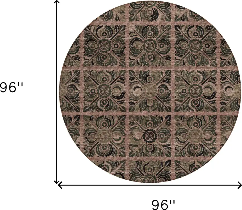 8' Orange Copper And Charcoal Round Medallion Washable Indoor Outdoor Area Rug Photo 3