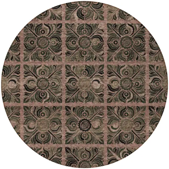 8' Orange Copper And Charcoal Round Medallion Washable Indoor Outdoor Area Rug Photo 6