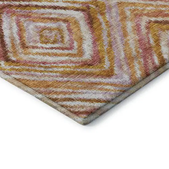 8' Orange Copper And Gold Geometric Washable Round Rug With UV Protection Photo 6