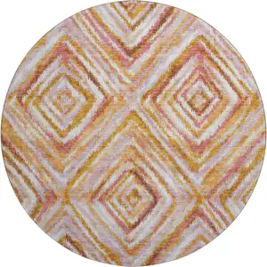 Photo of 8' Orange Copper And Gold Geometric Washable Round Rug With UV Protection