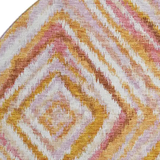 8' Orange Copper And Gold Geometric Washable Round Rug With UV Protection Photo 3