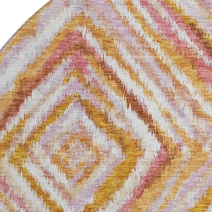 8' Orange Copper And Gold Geometric Washable Round Rug With UV Protection Photo 3