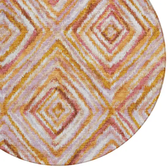 8' Orange Copper And Gold Round Geometric Washable Indoor Outdoor Area Rug Photo 5