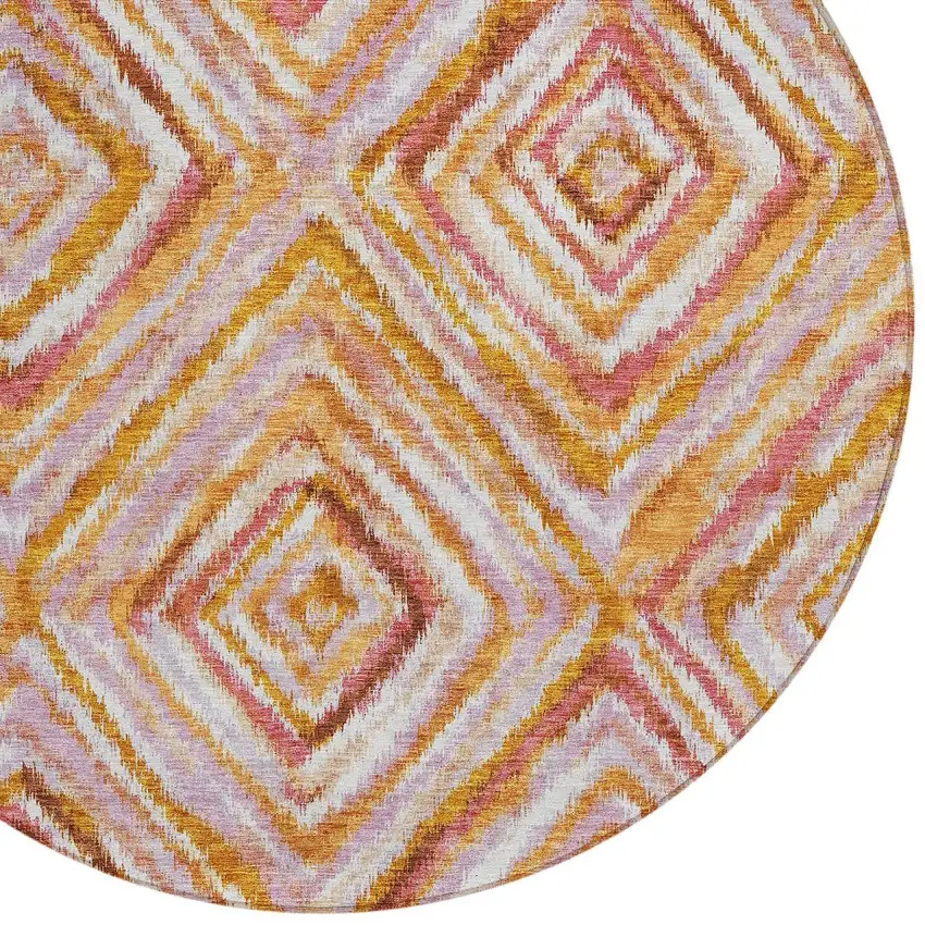 8' Orange Copper And Gold Round Geometric Washable Indoor Outdoor Area Rug Photo 5