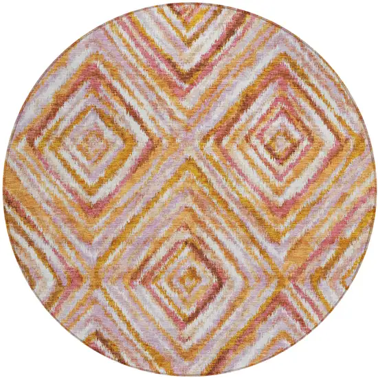 8' Orange Copper And Gold Round Geometric Washable Indoor Outdoor Area Rug Photo 2