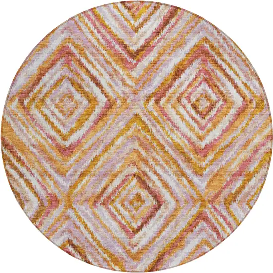 8' Orange Copper And Gold Round Geometric Washable Indoor Outdoor Area Rug Photo 2