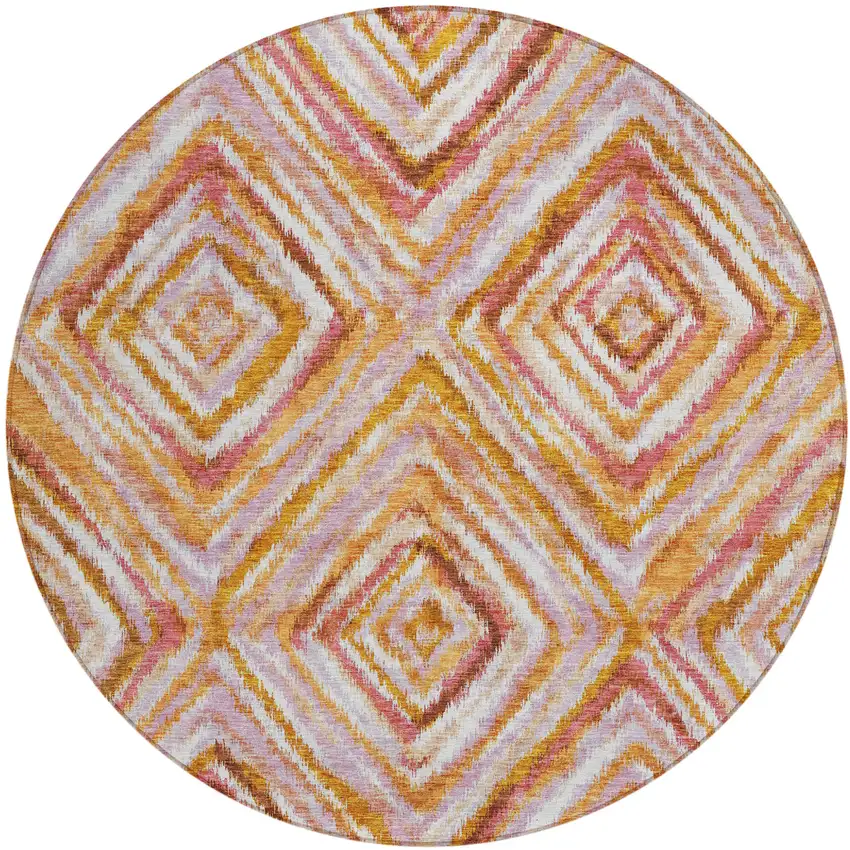 8' Orange Copper And Gold Round Geometric Washable Indoor Outdoor Area Rug Photo 2
