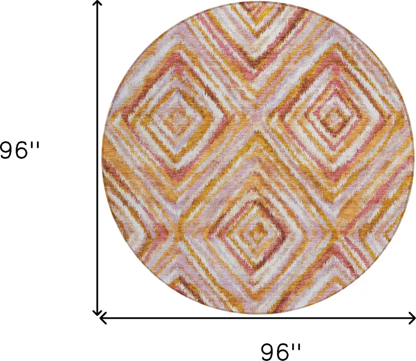 8' Orange Copper And Gold Round Geometric Washable Indoor Outdoor Area Rug Photo 3