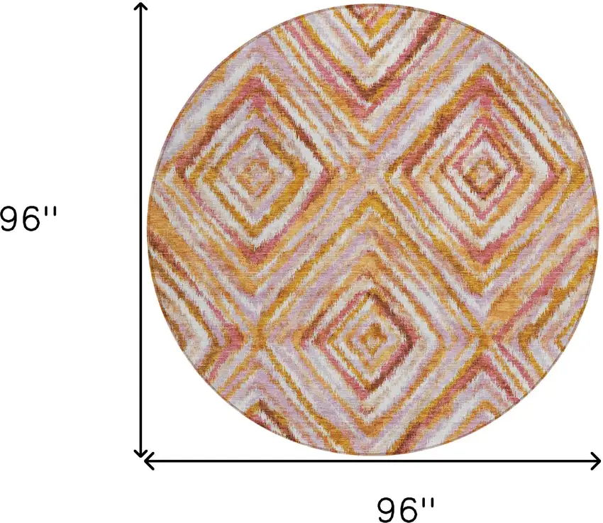 8' Orange Copper And Gold Round Geometric Washable Indoor Outdoor Area Rug Photo 3