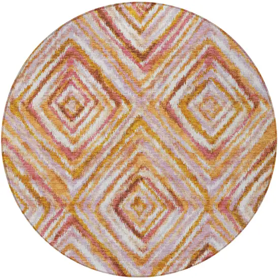 8' Orange Copper And Gold Round Geometric Washable Indoor Outdoor Area Rug Photo 6