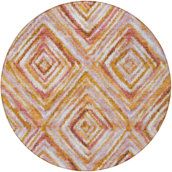 8' Orange Copper And Gold Round Geometric Washable Indoor Outdoor Area Rug Photo 6