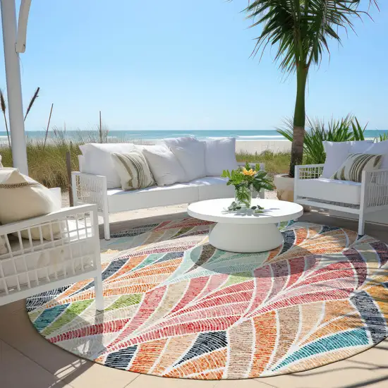 8' Orange Copper And Gold Round Geometric Washable Indoor Outdoor Area Rug Photo 6