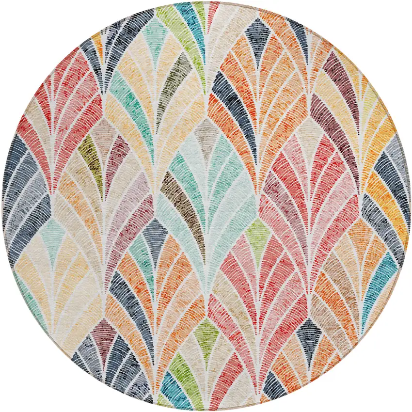 8' Orange Copper And Gold Round Geometric Washable Indoor Outdoor Area Rug Photo 2