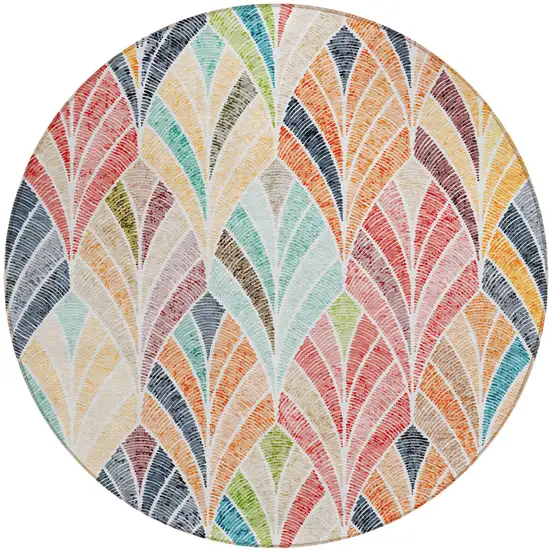 8' Orange Copper And Gold Round Geometric Washable Indoor Outdoor Area Rug Photo 2