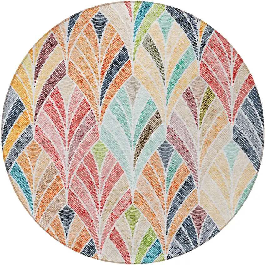8' Orange Copper And Gold Round Geometric Washable Indoor Outdoor Area Rug Photo 5