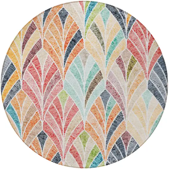 8' Orange Copper And Gold Round Geometric Washable Indoor Outdoor Area Rug Photo 5