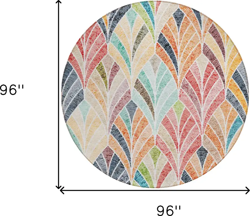 8' Orange Copper And Gold Round Geometric Washable Indoor Outdoor Area Rug Photo 3