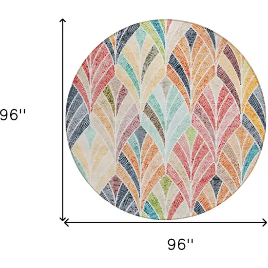 8' Orange Copper And Gold Round Geometric Washable Indoor Outdoor Area Rug Photo 3