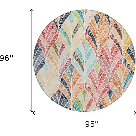 8' Orange Copper And Gold Round Geometric Washable Indoor Outdoor Area Rug Photo 3