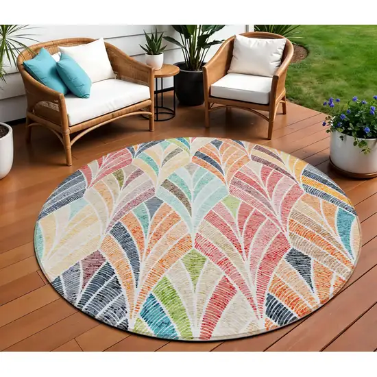 8' Orange Copper And Gold Round Geometric Washable Indoor Outdoor Area Rug Photo 1