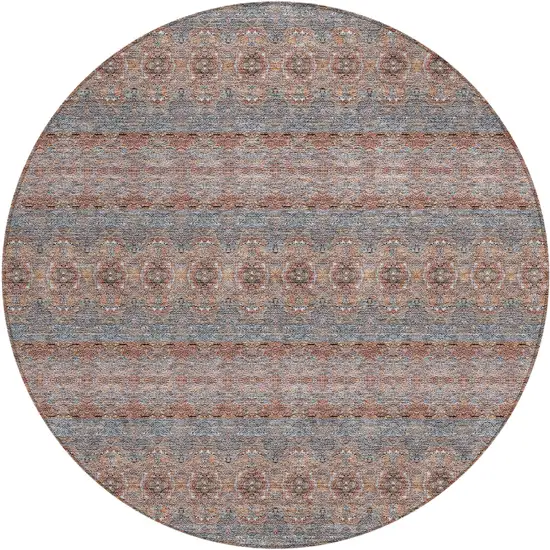 8' Orange Copper And Gray Round Floral Medallion Washable Indoor Outdoor Area Rug Photo 2