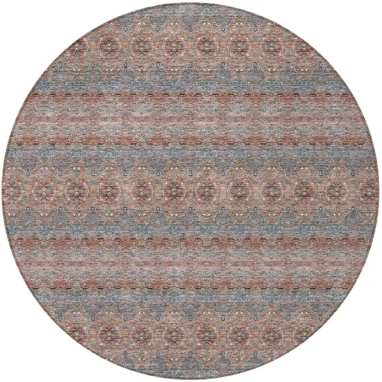 8' Orange Copper And Gray Round Floral Medallion Washable Indoor Outdoor Area Rug Photo 5