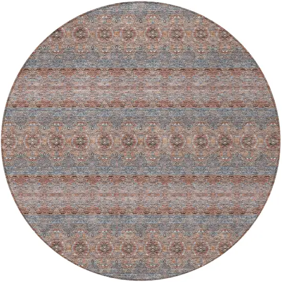 8' Orange Copper And Gray Round Floral Medallion Washable Indoor Outdoor Area Rug Photo 5