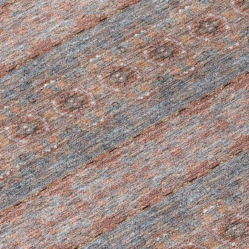 8' Orange Copper And Gray Round Floral Medallion Washable Indoor Outdoor Area Rug Photo 4