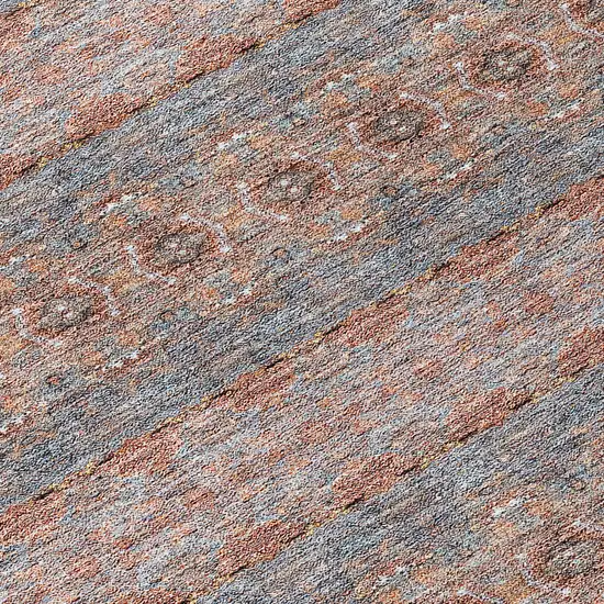 8' Orange Copper And Gray Round Floral Medallion Washable Indoor Outdoor Area Rug Photo 4