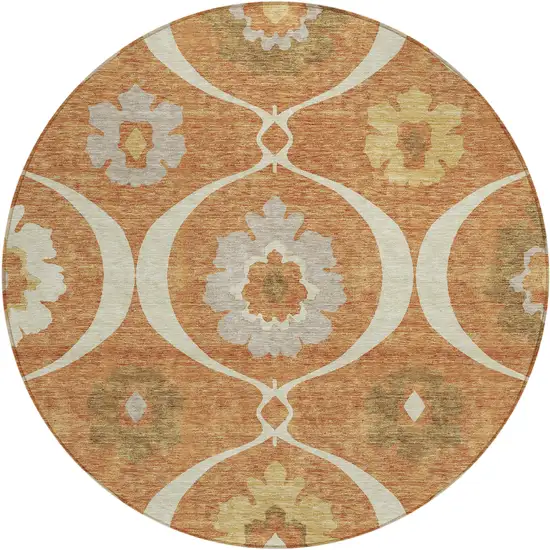 8' Orange Copper And Gray Round Medallion Washable Indoor Outdoor Area Rug Photo 2