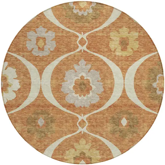 8' Orange Copper And Gray Round Medallion Washable Indoor Outdoor Area Rug Photo 2