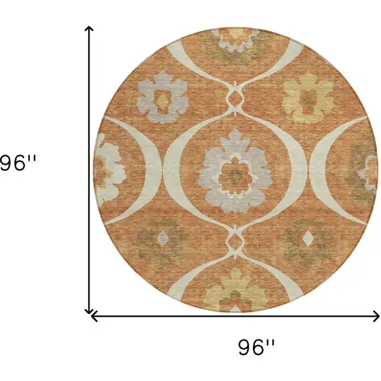 8' Orange Copper And Gray Round Medallion Washable Indoor Outdoor Area Rug Photo 3